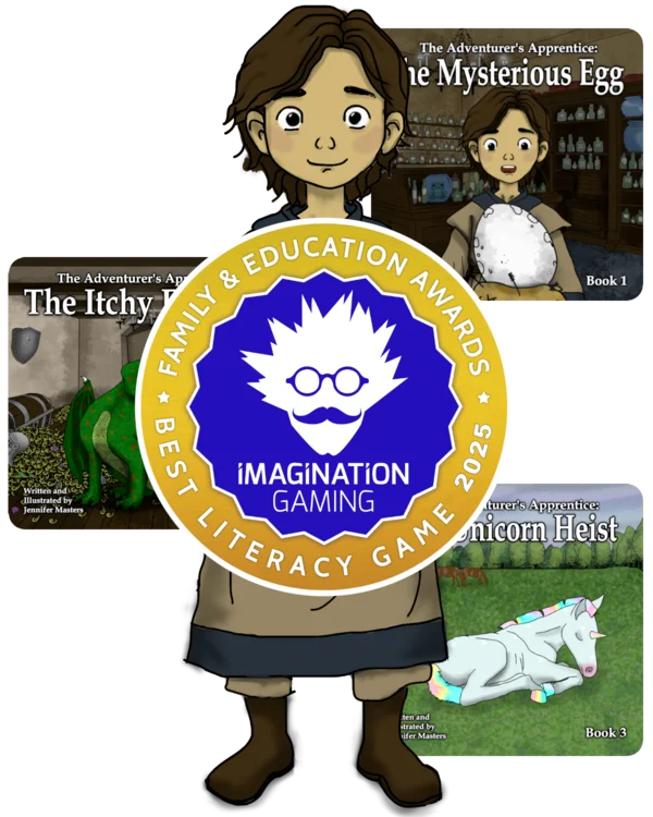 A image showing the three current books in the Adventurers Apprentice series